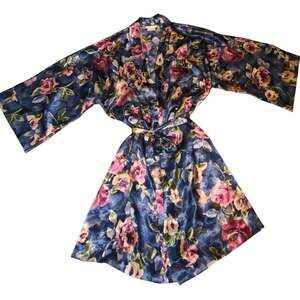 Vtg 80s 90s California Dynasty Floral Kimono Robe Satin Jewel Tone Cottagecore L